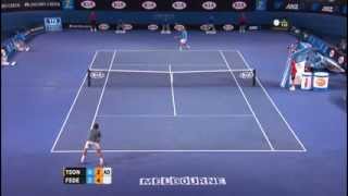 Federer ball kid catch (again) - 2014 Australian Open