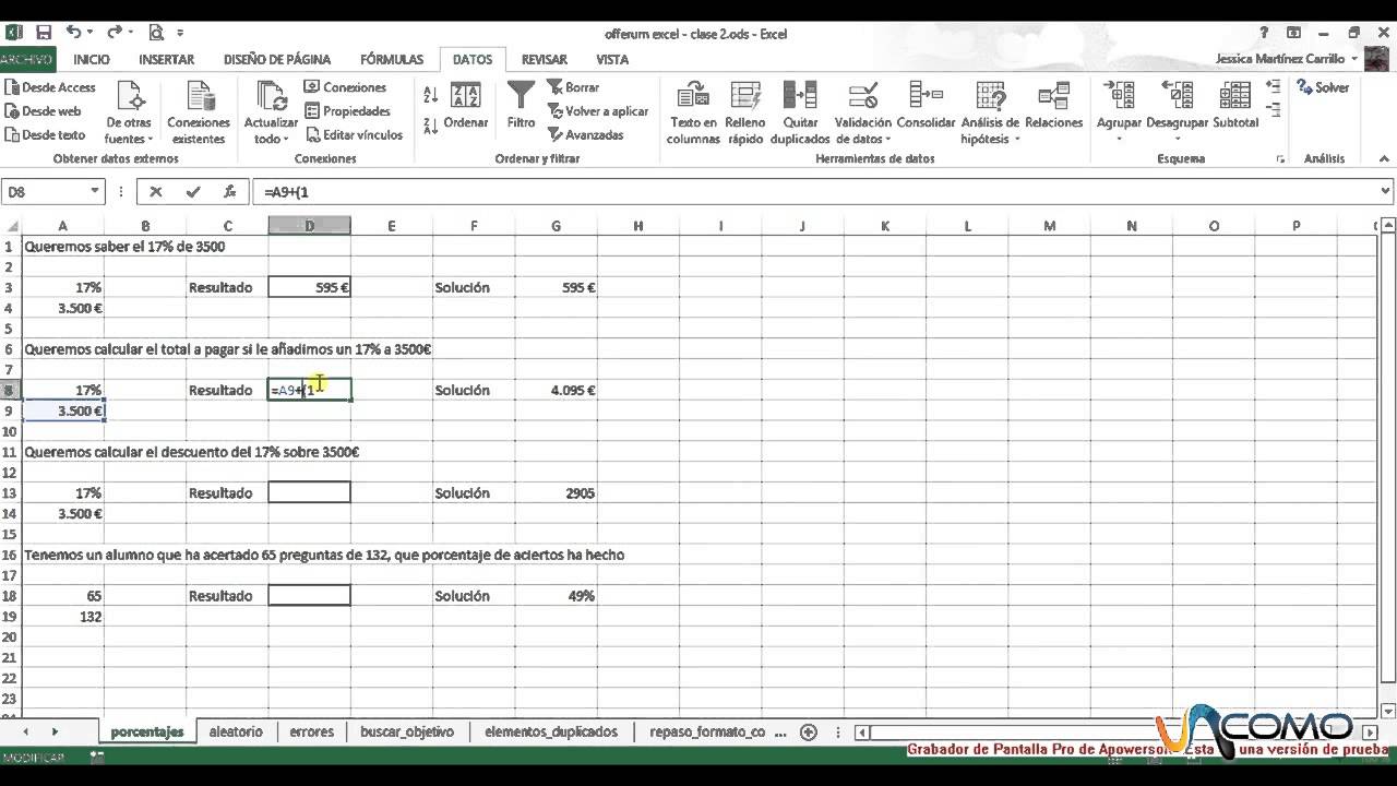 Porcentajes en Excel 2013 - Curso Excel - YouTube