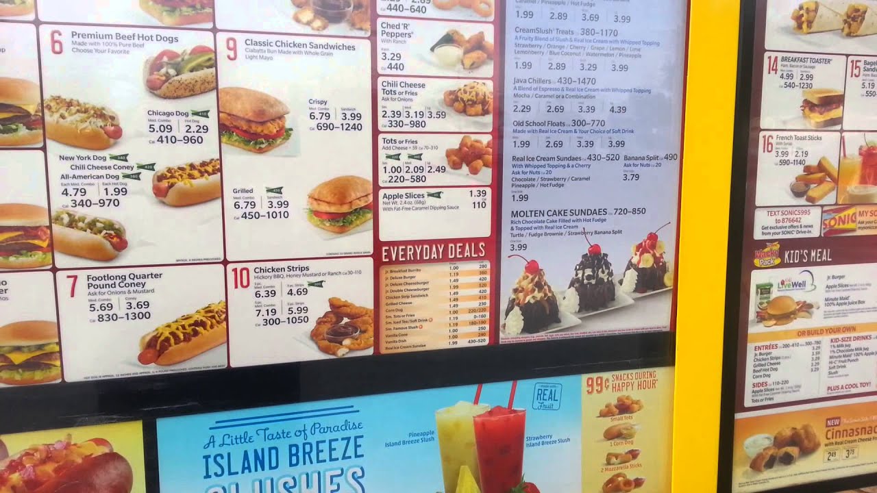 Sonic Drive In - Menu Prices and Calories in 1080p - YouTube
