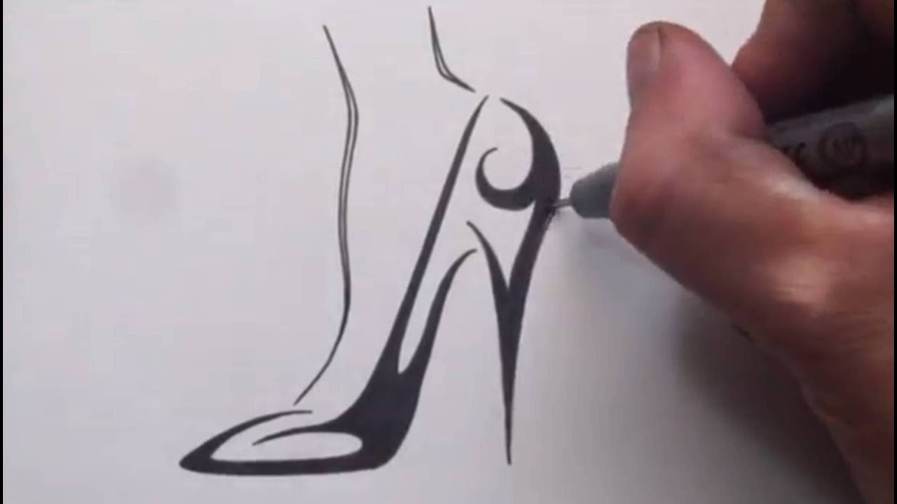 How to Draw a High Heel Shoe - Tribal Tattoo Design - YouTube