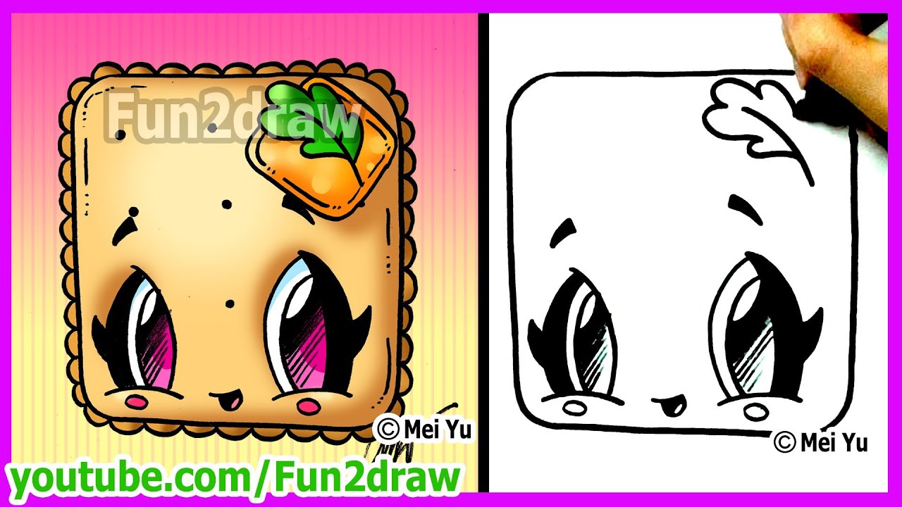 Easy Cute Things to Draw - Biscuit Cookie + Cheese - Fun2draw drawing