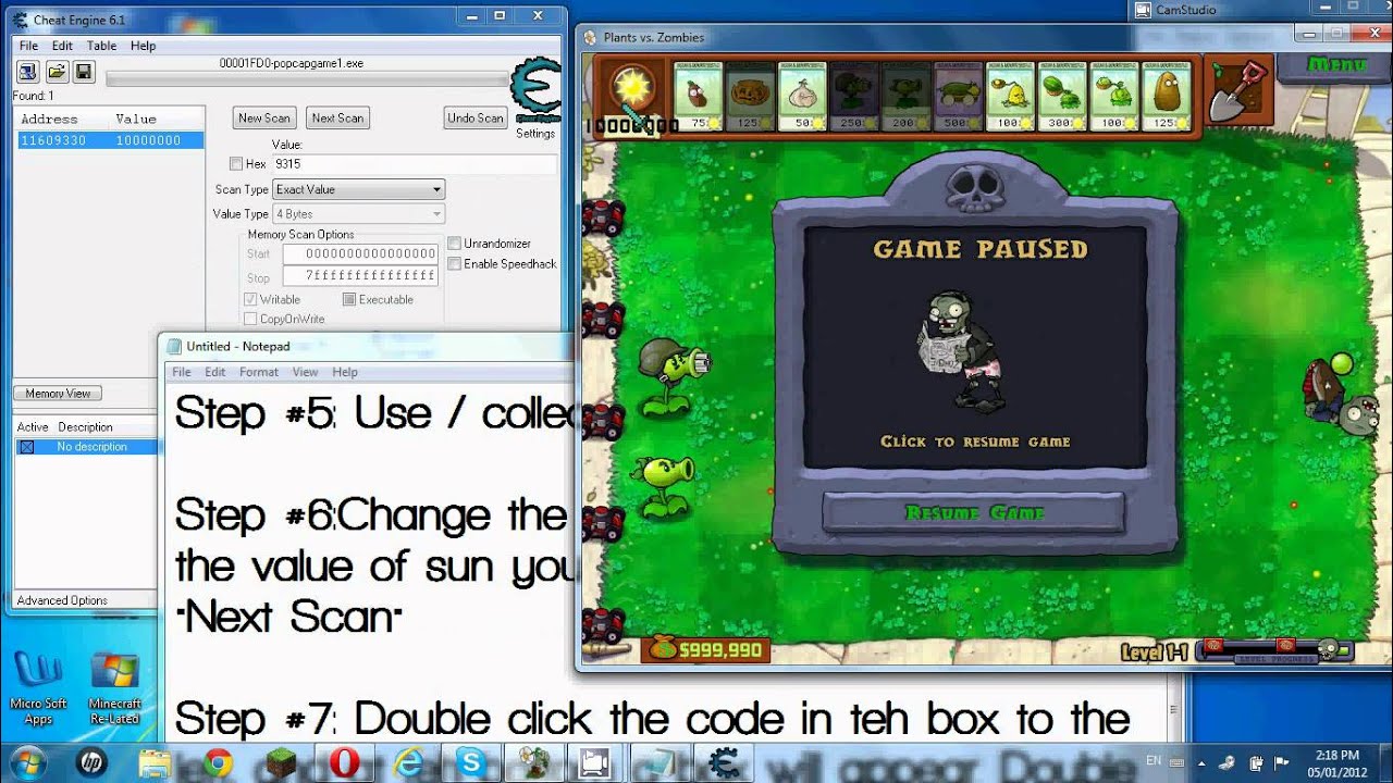 Plants vs. Zombies Hack with Cheat Engine 6.0/6.1 (Infinite sun/money ...