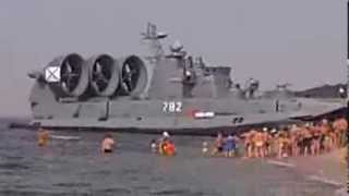 NEW FOOTAGE -  Russian Navy Hovercraft Lands On Busy Beach (PART TWO)