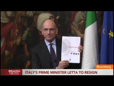 Feb. 13 (Bloomberg) --- Bloomberg\'s Hans Nichols reports on the resignation of Italian Prime Minister Enrico Letta.  He speaks with Olivia Sterns on Bloomberg Television\'s \