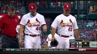 Shelby Miller of the St. Louis Cardinals Gets Drilled in the Arm by His Own Pitch