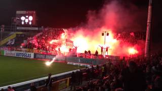 VfR Aalen vs. Fortuna Düsseldorf 1.11.2013 Pyro Spielbeginn Gästeblock