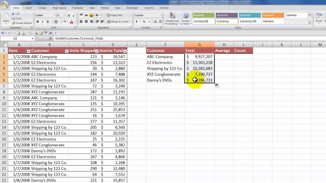 how do you create an excel table