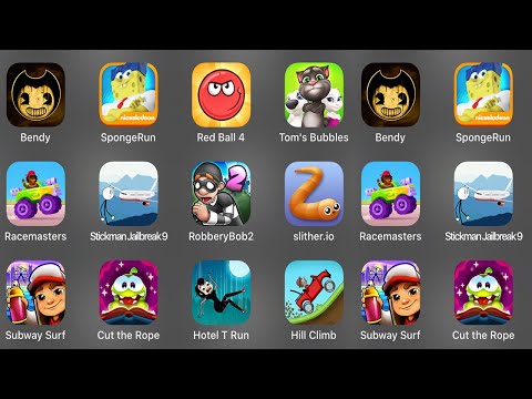 Bendy,Sponge Run,Red Ball 4,Tom's Bubbles,Racemasters,Stickman Jailbreak 9,Robbery Bob 2,Slither.io