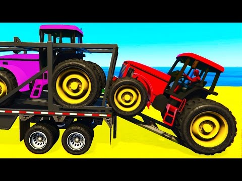 FUN COLOR TRACTOR Transportation - Spiderman Cartoon for Toddlers w Colors for Kids Nursery Rhymes
