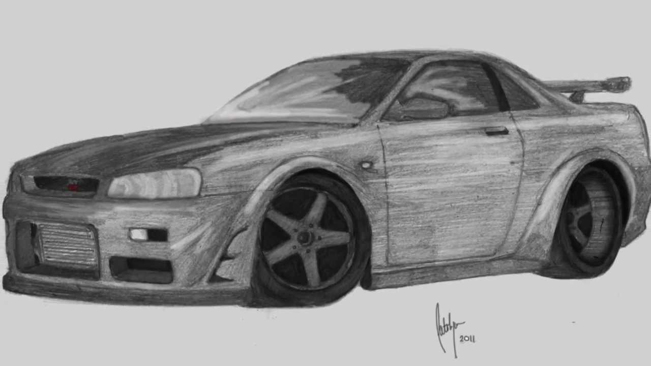 Drawing of a Nissan Skyline R34 GTR - YouTube