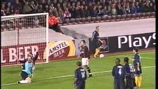 2000 (October 25) Arsenal (England) 4-Sparta Prague (Czech rep.) 2 (Champions League)