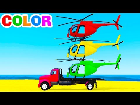 FUNNY HELICOPTER on Truck w Spiderman Cars Cartoon for Toddlers w Colors for Kids & Nursery Rhymes