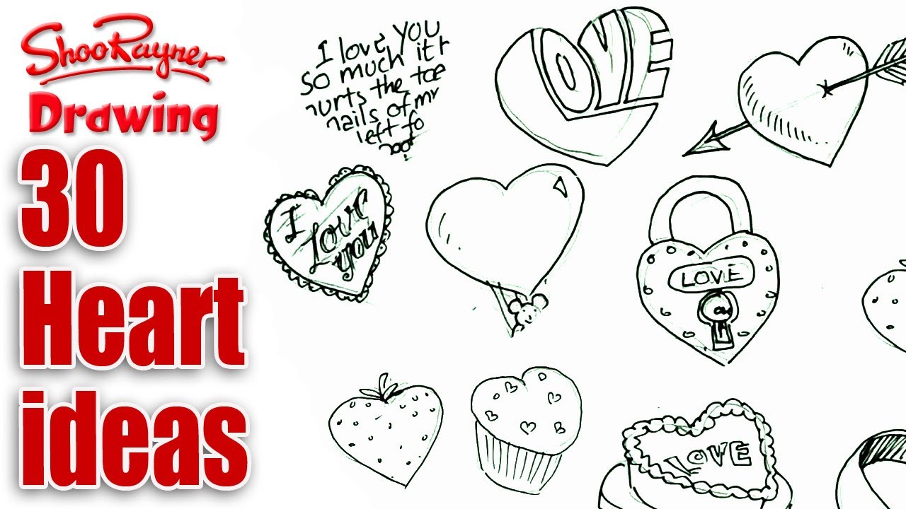 How to draw 30 different Valentines Hearts YouTube