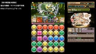 パズドラ「風の戦国龍 地獄級」極光の麒麟・サクヤ25倍PTタイムアタック【RTA:2分23秒】