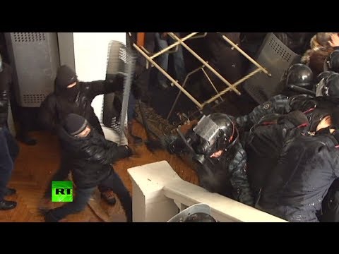 Disturbing footage from Ukraine shows violence spiraling out of control during anti-government protests, with rioters attacking and capturing policemen standing their ground. The Interior Ministry has hinted at a tough response if the unrest continues - READ MORE http://on.rt.com/d9f1in

On Saturday, protesters in the city of Vinnitsa occupied the city council building, breaking a feeble cordon of interior troops. A triumphant mob cheered and poured into the building as the doors flung open, only to find that more police were blocking the stairs to the upper floors - UKRAINE UNREST TIMELINE http://on.rt.com/d9f1in

RT LIVE http://rt.com/on-air

Subscribe to RT! http://www.youtube.com/subscription_center?add_user=RussiaToday

Like us on Facebook http://www.facebook.com/RTnews
Follow us on Twitter http://twitter.com/RT_com
Follow us on Instagram http://instagram.com/rt
Follow us on Google+ http://plus.google.com/+RT

RT (Russia Today) is a global news network broadcasting from Moscow and Washington studios. RT is the first news channel to break the 1 billion YouTube views benchmark.