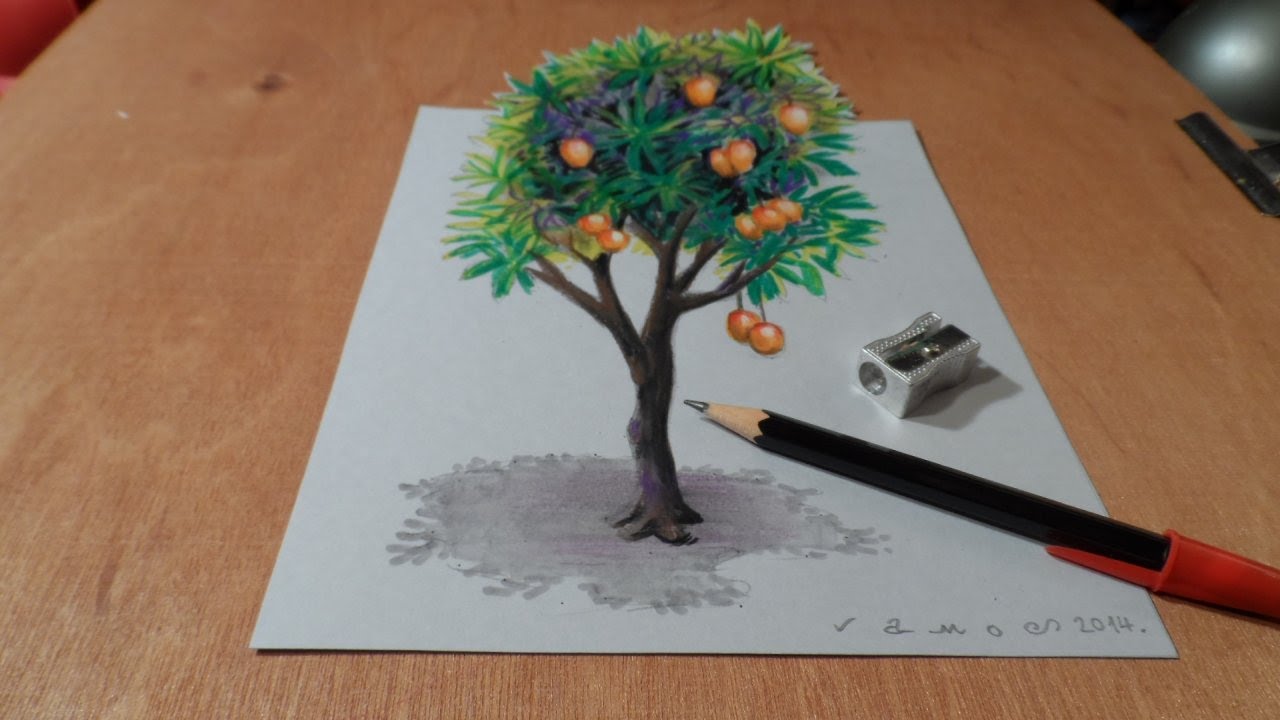 How I Draw a 3D Mango Tree, Trick Art, Time Lapse - YouTube