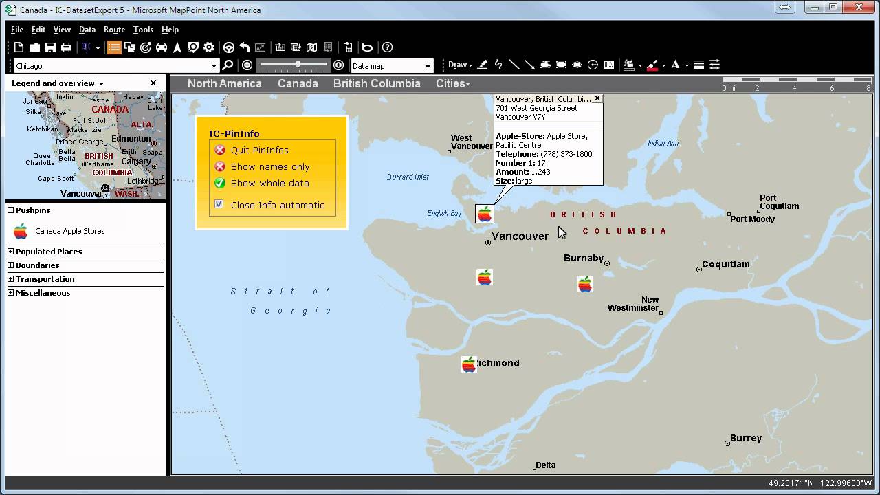 MapPoint 2013 - Show all pushpin names - YouTube