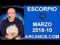 Video Horscopo Semanal ESCORPIO  del 4 al 10 Marzo 2018 (Semana 2018-10) (Lectura del Tarot)