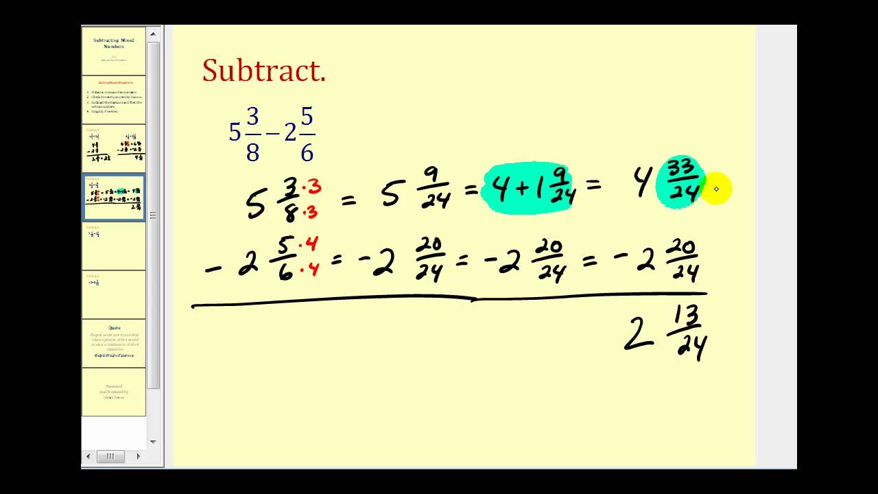 Subtracting Mixed Numbers - YouTube