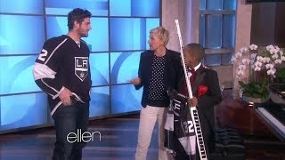 Jonathan Quick greets fan on The Ellen DeGeneres Show