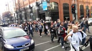 Corinthians supporters march down Parnell St. in Dublin after Club World Cup Final victory.