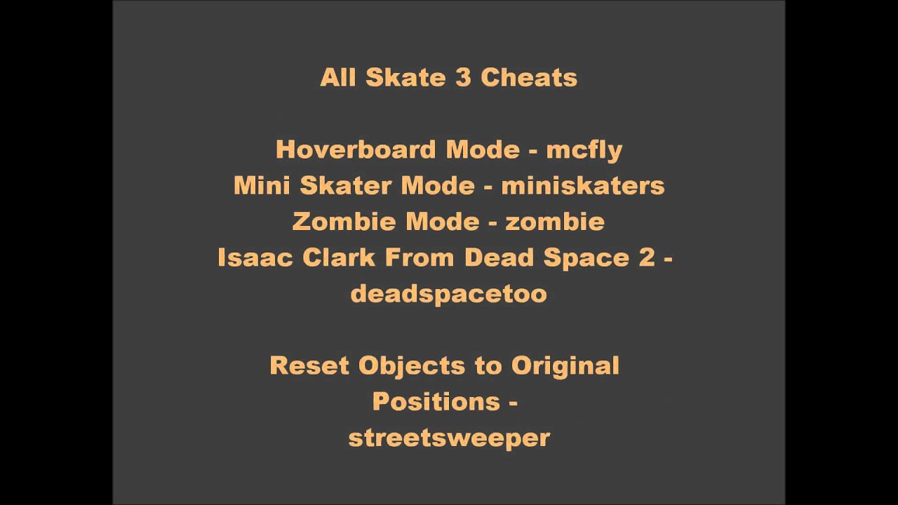 skate 3 cheats unlock all characters