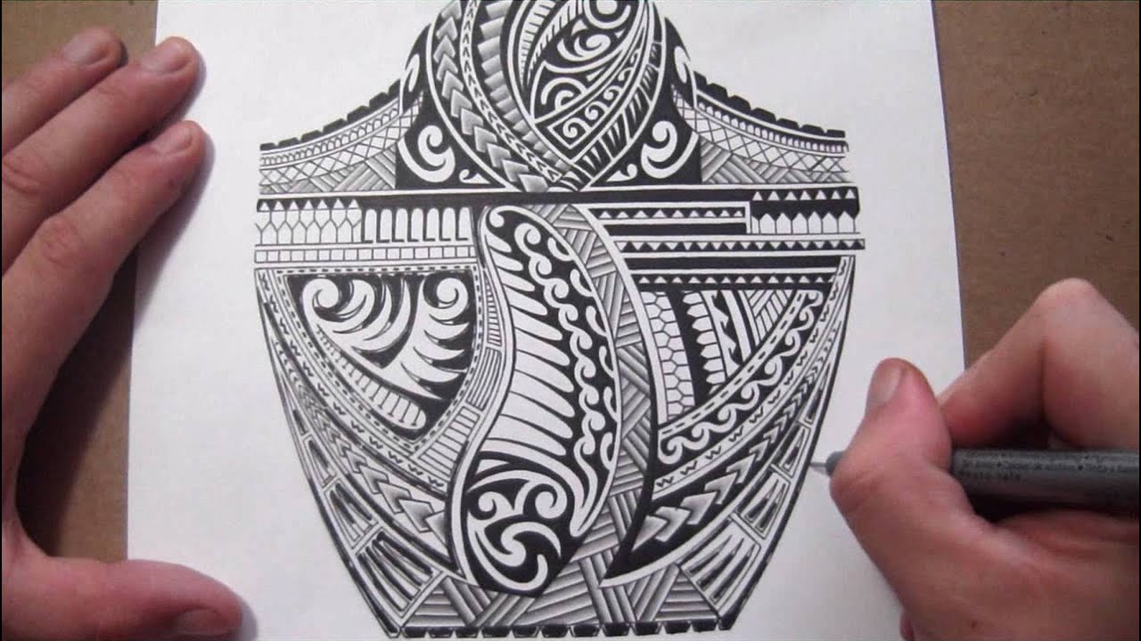 Maori Polynesian Tribal Half Sleeve Tattoo Design - Adding Black Fill