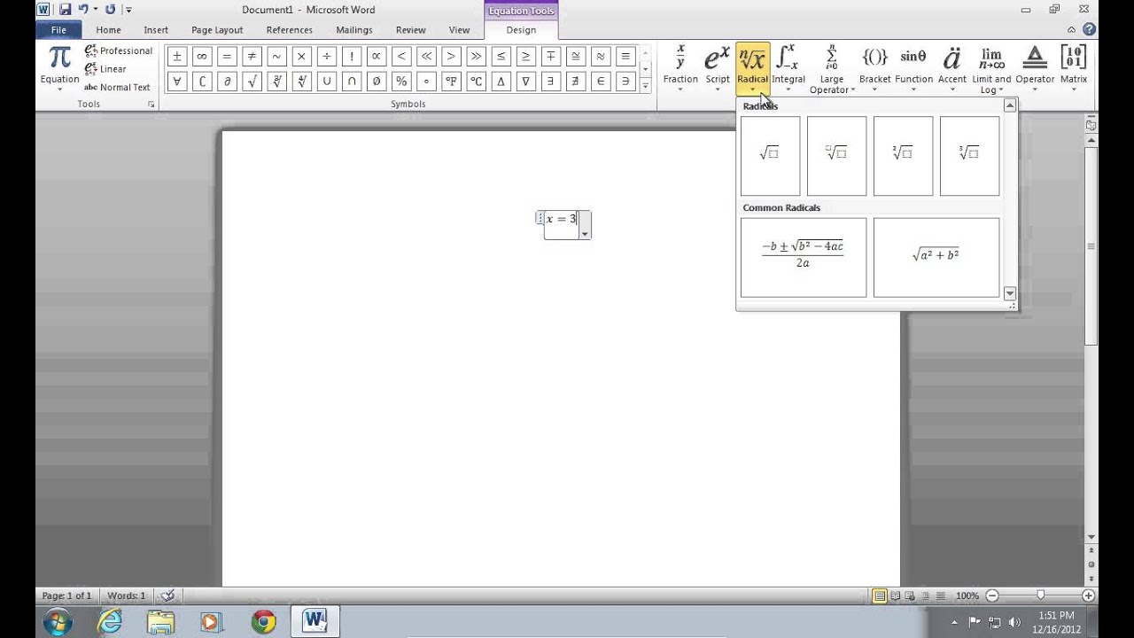 how to insert equation in word 2013