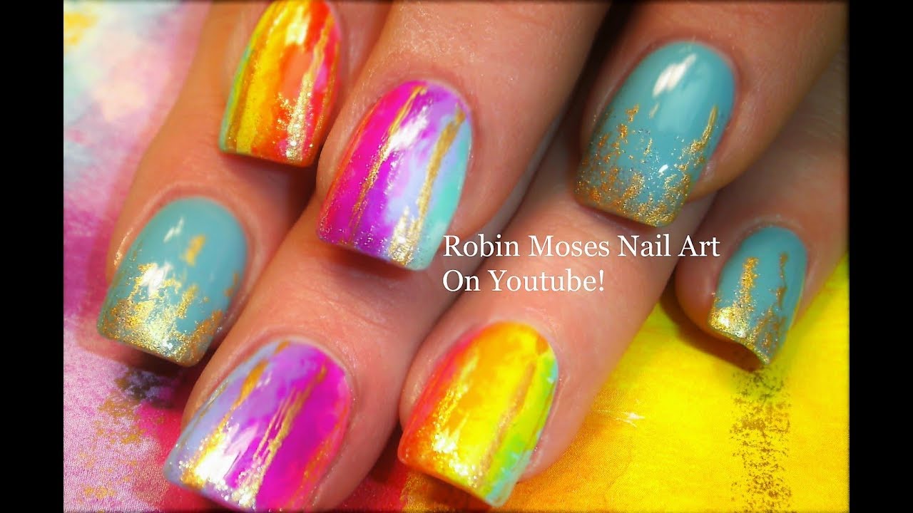 Watercolor Rainbow Nail Art Design - wide 7