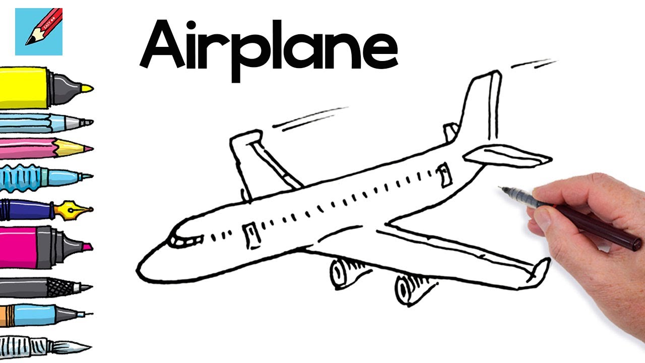 Simple Airplane Drawing For Kids, Learn How to Draw Airplane Sketch