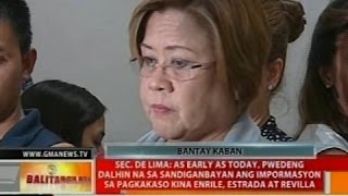 BT: Sec. De Lima: We expect immediate filing, malakas po ang mga ebidensya