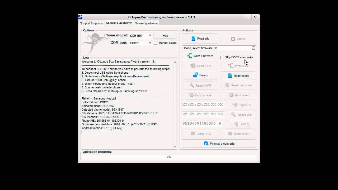 Samsung SGH-I897 - Read Unlock Codes with Octopus box - YouTube
