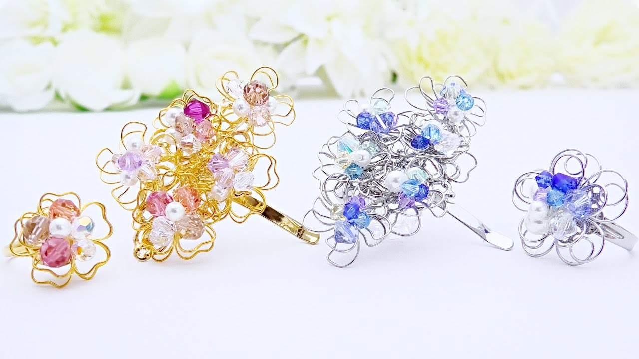 簡単 花の形のワイヤーパーツで作るアクセサリー ビジュー