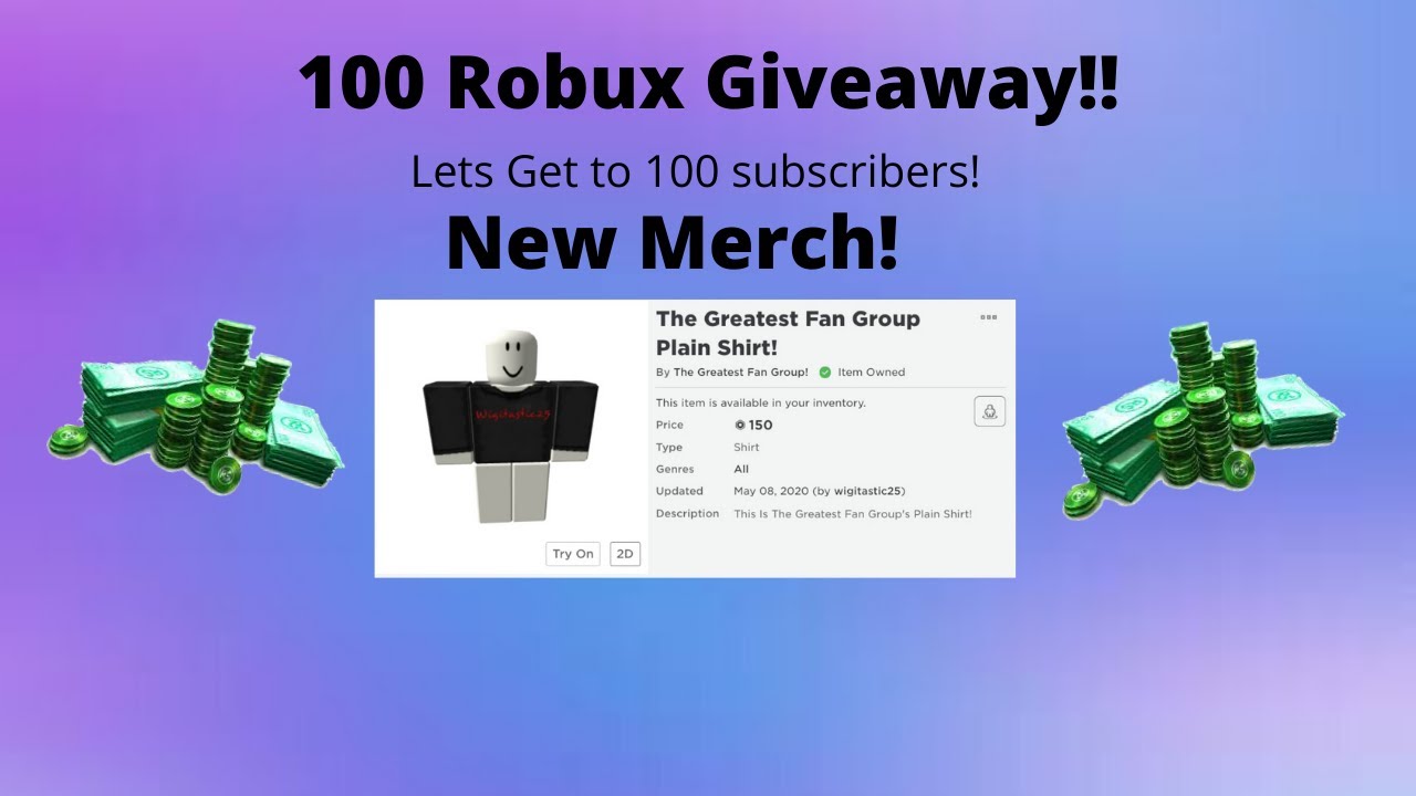 100 Robux Giveaway New Wigitastic25 Merch