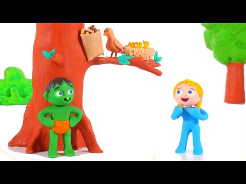 FUNNY KIDS SHARE COOKIES WITH THE LITTLE BIRD ❤ Play Doh Cartoons For Kids
