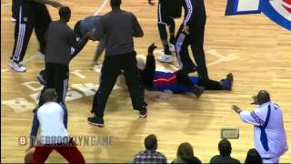 Funny: Nets Players Jump Pistons Mascot