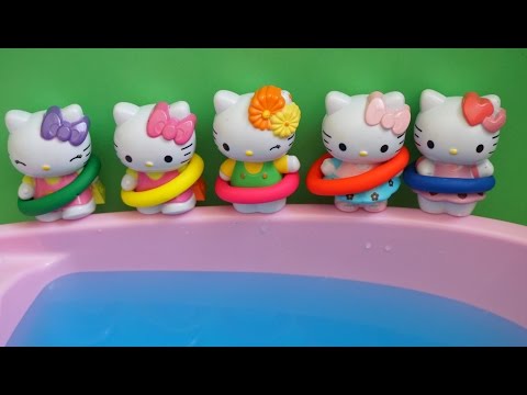 Five Hello Kitty Jumping on the bed compilation - Jumpingonthebed Water Pool Swiming Nursery Rhymes