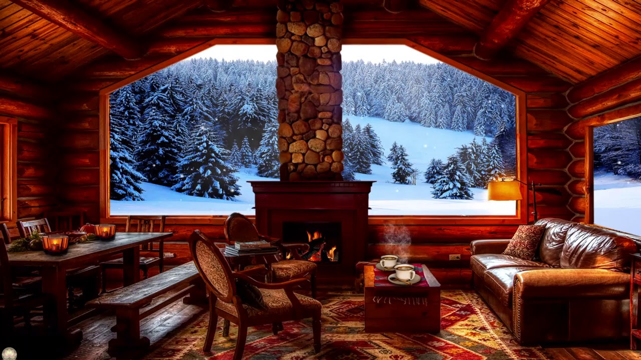 Cozy Christmas Ambience with crackling Fireplace Sound \u0026 relaxing Snow...