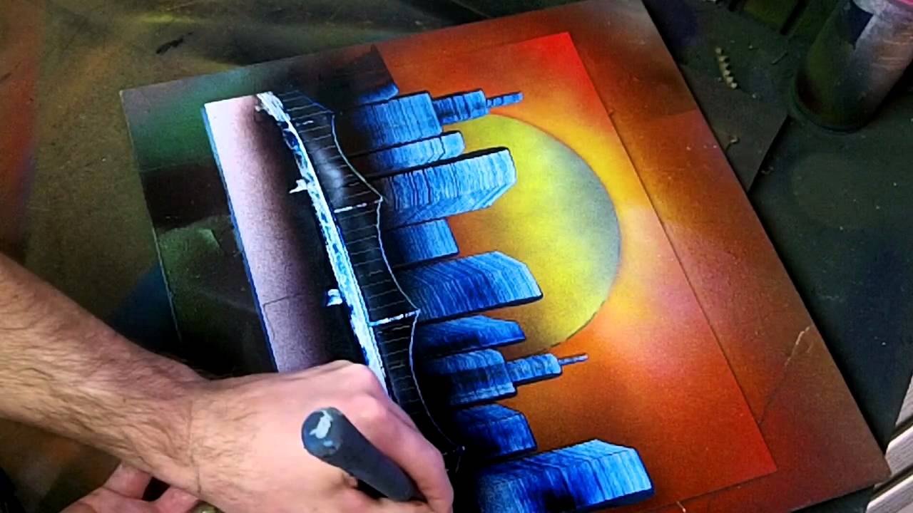 Simple Sunset Skyline - Spray Paint Art - YouTube