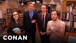 Jim Parsons & Conan Raid The "Big Bang Theory" Set With A Fan