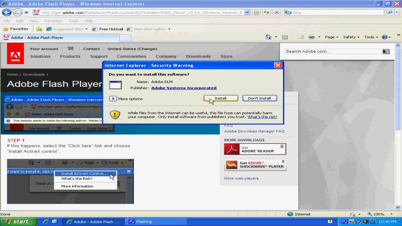 How To Install Adobe Flash Player For Internet Explorer 6 7 8 - YouTube