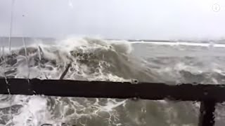 Rogue wave crashes headon through window after breakfast, Santa Barbara