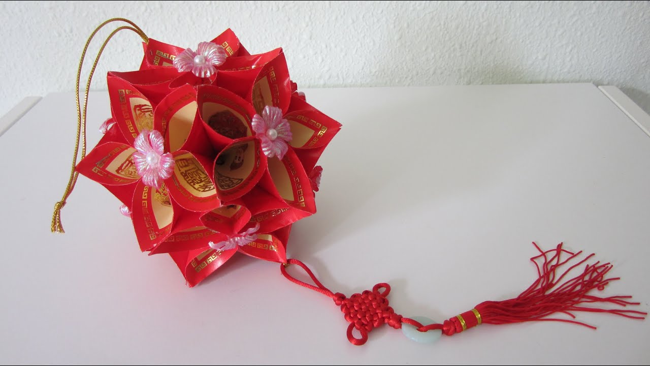 TUTORIAL -How to make a Decorative Flower Ball using Ang Pow Paper (Red