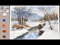 Without Sketch Landscape Watercolor - Winter River (3x speed, View color names) NAMIL ART