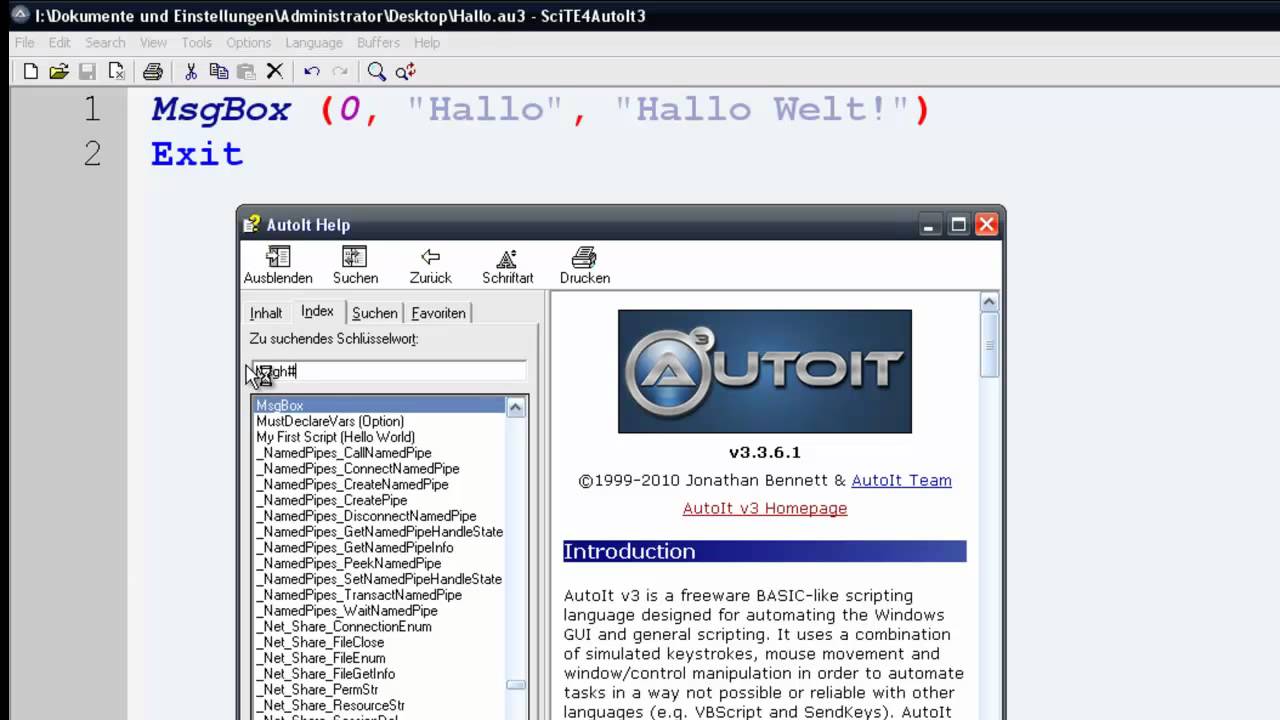 AutoIt v3 Tutorial 1 : "Hallo Welt!" - YouTube