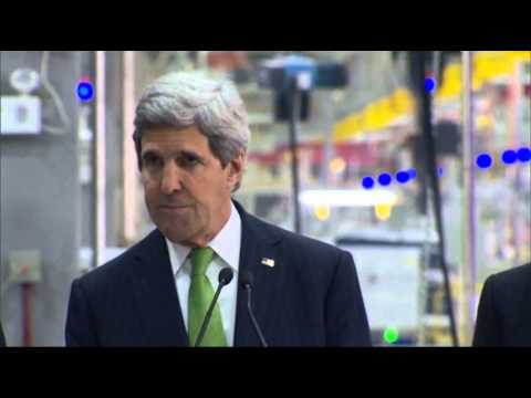 Secretary of State John Kerry toured a factory in Beijing Saturday and announced a new joint partnership with China to work on curbing emissions and output of greenhouse gases that trap solar heat in the atmosphere. (Feb. 15)