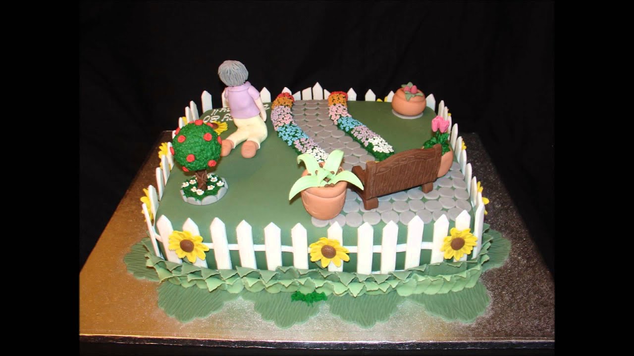 Garden Theme 80th Birthday Fondant Cake - YouTube