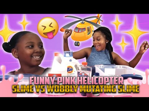 TAY & MOM MAKES FUNNY PINK HELICOPTER FLUFFY SLIME VS WOOBLY MUTATING PURPLE FLUFFY SLIME