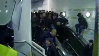 Malmö FF fans, doing Power Rangers! Escalator fail!