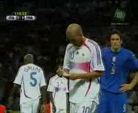 Zidane headbutts Materazzi in extra time of the 2006 World Cup Final. France lose 5-3 in the following shootout.